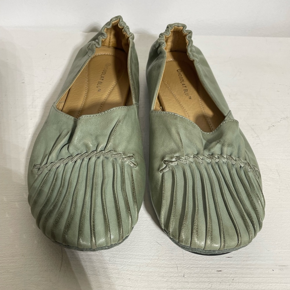 SUNDANCE CHOCOLATE BLU CAM2 women’s Pleated Leather Moccasin Flat Size 8 - Picture 2 of 8